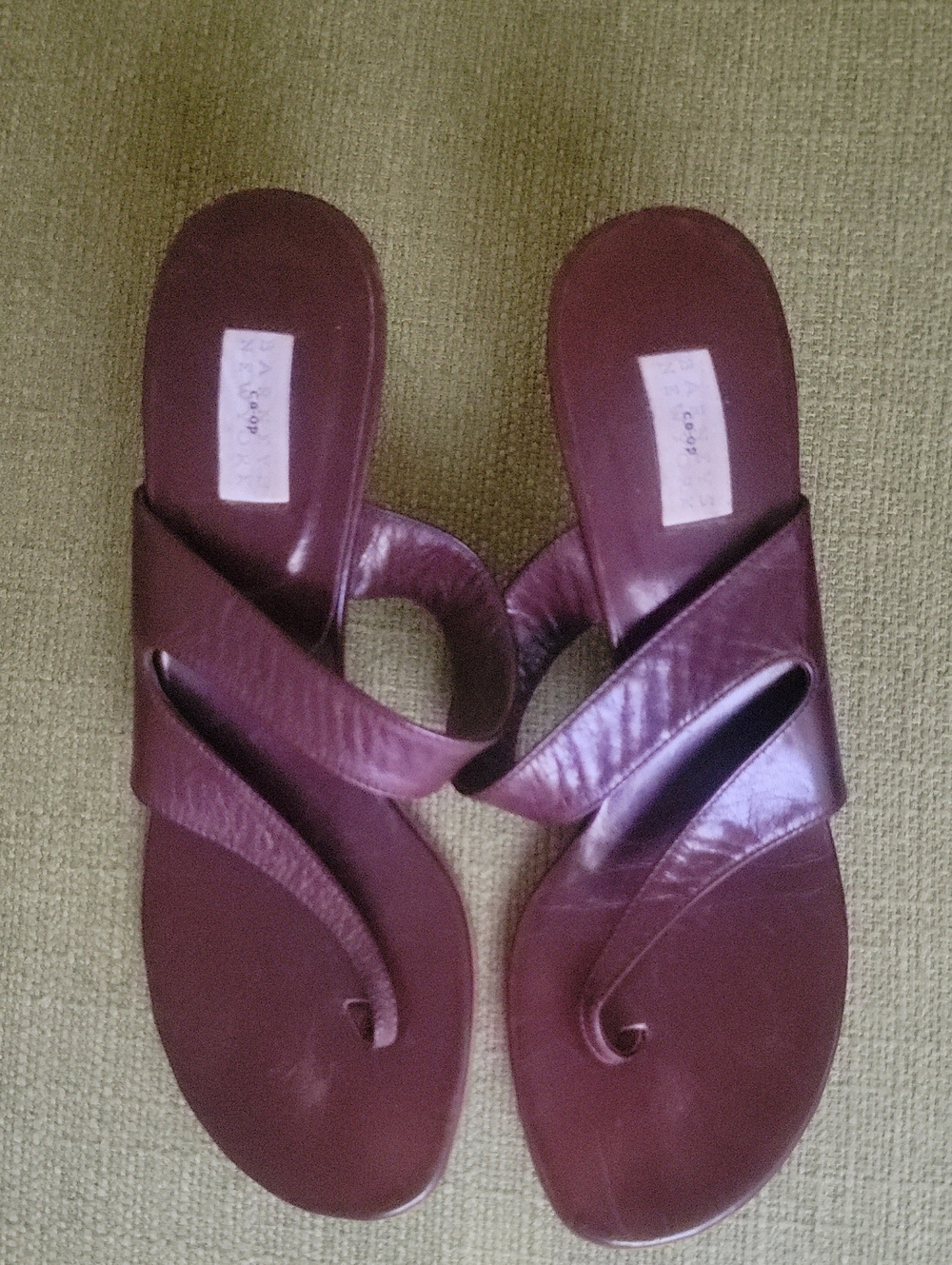 Barneys New York Kitten Heels Leather Crossover Slide Sandals